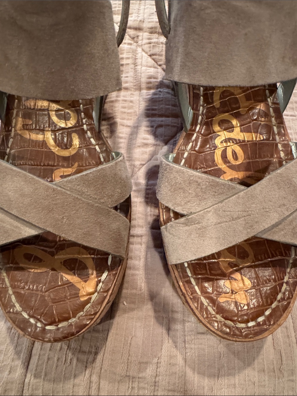 Sam Edelman Gray Suede Crisscross Wedge Sandals - Picture 5 of 6
